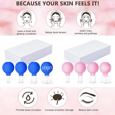 4-Size Facial Cupping Set: Glass & Silicone Massage Cups