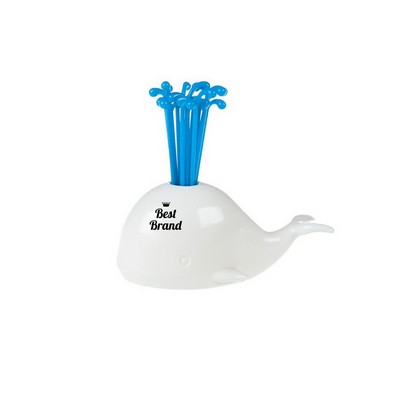 Cute White Whale Fountain Fruit Fork Set