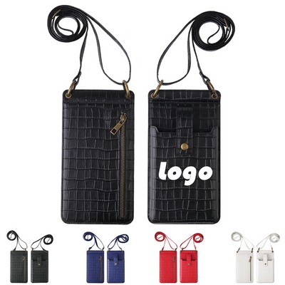 Golden-Accented PU Leather Crossbody Phone Wallet