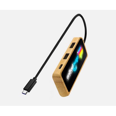 Light Up USB Hub Splitter , Colorful Logo Bamboo 3 Port USB Hub