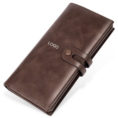 Genuine Leather Texture Long Wallet Clutch Folding Card Holder Integrated Bi-fold Wallet