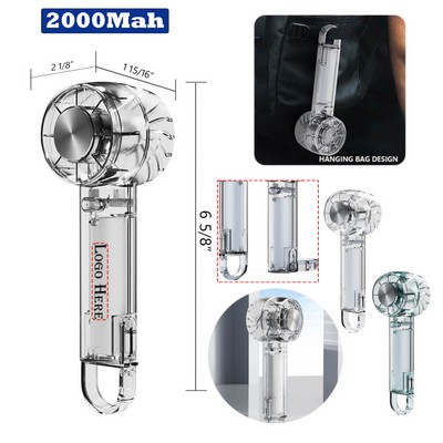 Transparent Hangable Handheld Turbo Fan with Ice Cooling Plate - 3-Speed USB Rechargeable