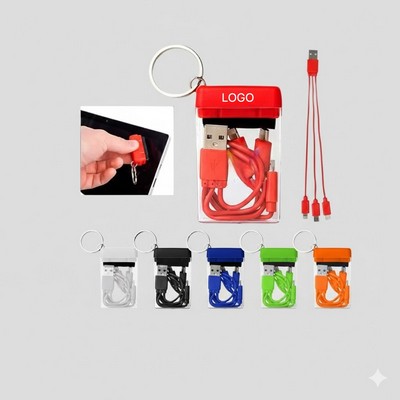 3in1 Charging Cable, Phone Screen Cleaner, Tech Gift Set, Keychain Multi-Cable, Universal Travel