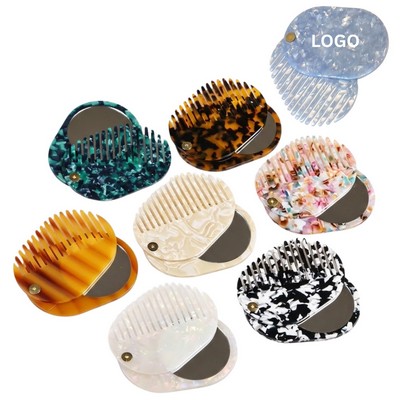 Premium Acetate Folding Pocket Comb with Mirror