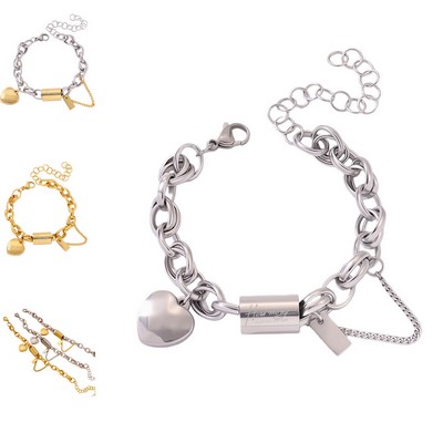 Stainless Steel Couple's Chain Bracelet - 18K Gold Plated