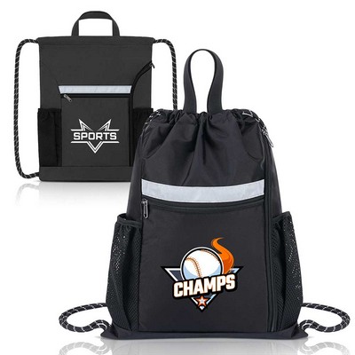 Reflective Sports Drawstring Backpack With Shoe Compartment