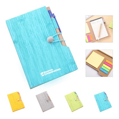 Customizable Woodgrain Notebook with Sticky Notes And Flags