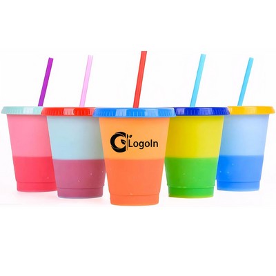 Colorful 16 oz Color Changing Cup Reusable Tumbler with Lid and Straw