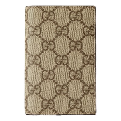 Gucci GG Supreme Canvas Beige Brown Leather Vertical Bifold Wallet