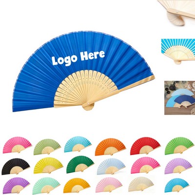 Paper Folding Hand Fans W/ Bamboo Frame