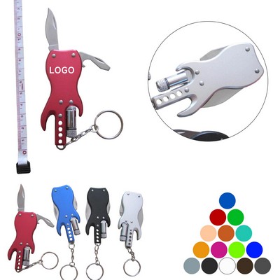 Multifunctional Guitar Shape Key Opener Folding Knife w/LED