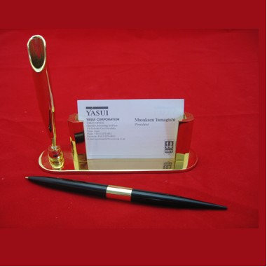 Gold Plated Business Card Holder w/Pen Holder ON SALE - LIMITED STOCK
