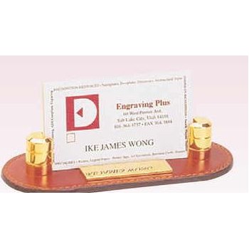 Leather & Gold Plated Card Holder w/Brass Plate