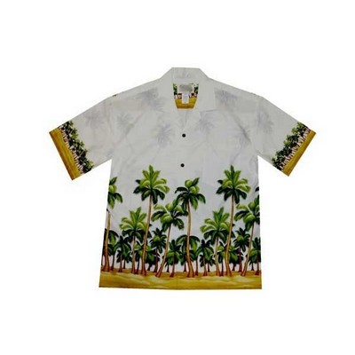White Hawaiian Shirt - 100% Cotton Poplin Tropical Print w/ Coconut Buttons (S - 3XL in-stock)