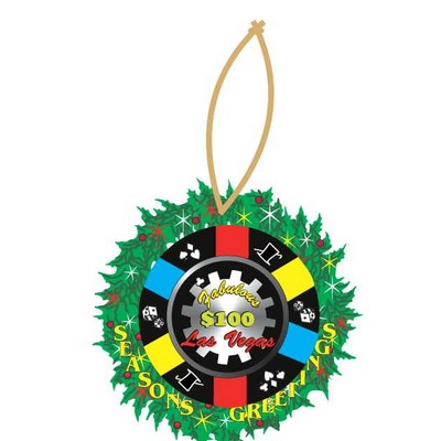 LV $100 Poker Chip Promotional Wreath Ornament w/ Black Back (2 Square Inch)