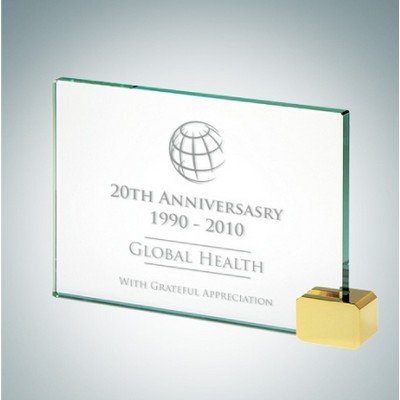 5" Achievement Jade Glass Award Plaque w/ Brass Rectangle