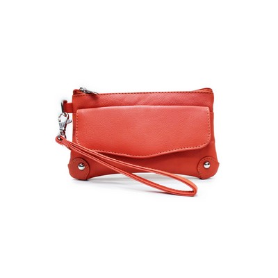 Ashlin® Tangerine Orange Pebbled Cowhide Mini Cosmetic & Phone Wristlet