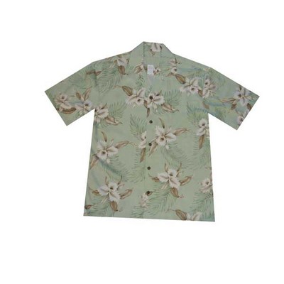 Green Hawaiian Shirt - 100% Silky Rayon Tropical Bahama Print w/ Coconut Buttons (S-3XL in-stock)