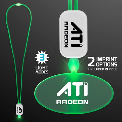 Neon Look Green Light Up Lanyard Necklace with Acrylic Oval Pendant - PRINTED