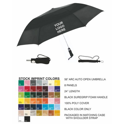 56" Arc Auto Open, Manual Close Folding Vented Umbrella With Case 4/26/26 ON SALE