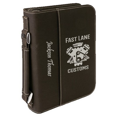 Book Cover with Handle & Zipper, Black Faux Leather, 6 3/4" x 9 1/4"