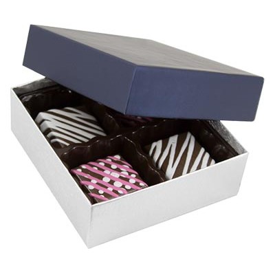 Saphire & Silver Silk 2-Tone Candy Box (3 1/2"x3 1/4"x1 1/8")