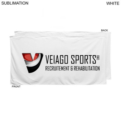 Plush and Soft White Velour Terry Cotton Blend Shower Towel, Sublimated Full Color Logo (24"x48")