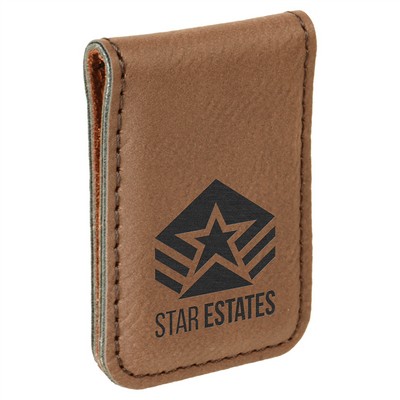 1 3/4" x 2 1/2" Dark Brown Leatherette Money Clip