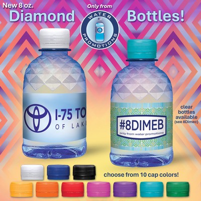 8 Oz. Custom Label Water in a Blue Tinted Diamond Bottle