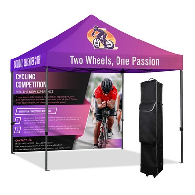 10x10' Deluxe Black Steel Frame Tent Kit w/ Dye Sublimation Canopy+Full Back Wall