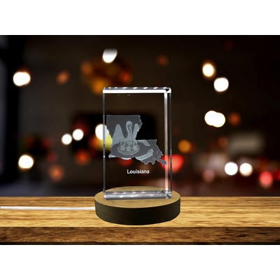 Louisiana 3D Engraved Crystal Trophy Award w/LED Light Base