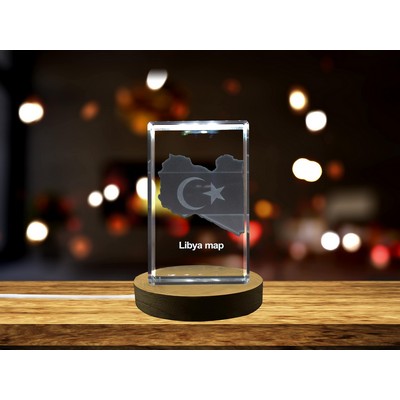 Libya 3D Engraved Crystal Trophy Award w/LED Base