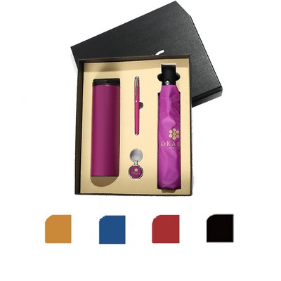 4Pcs Gift Box Set: Umbrella, Tumbler, Ballpoint Pen & Keyring