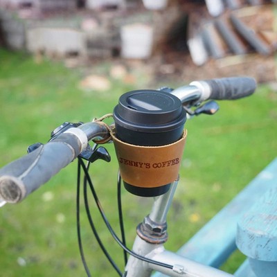 Leather Bicycle Handlebar Beverage Cup Holder With Adjustable Clamp