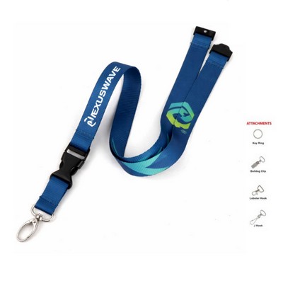 3/4" Full color Polyester Dye-sublimated Lanyard with Oval Hook/Buckle Release/ Safety Breakaway