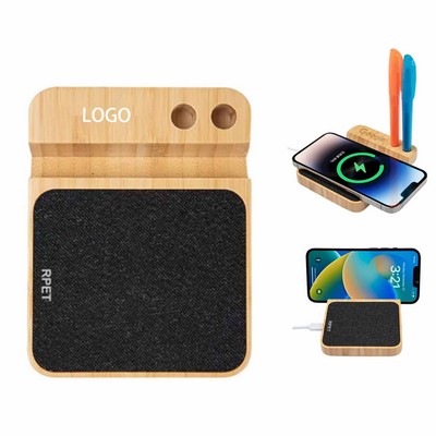 Bamboo Wireless Charging Stand with Pen Holder