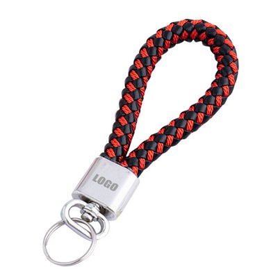 Rotated Ring Weaved PU Leather Keychain Key Organization