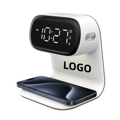 Bedside Lamp with Clock with 10W Wireless Charging