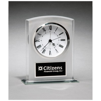 Glass Clock w/Frosted Top, Polished Edge and Base