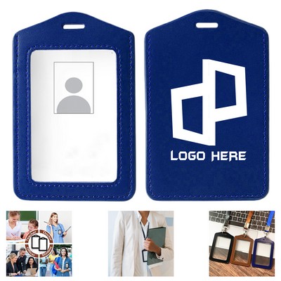 Genuine Leather Id Badge Holder W/ Retractable Lanyard