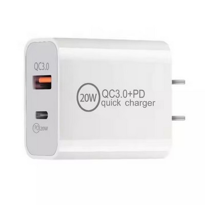 PD 20W QC 3.0 Quick Charger Dual USB-A / USB-C Power Adapter