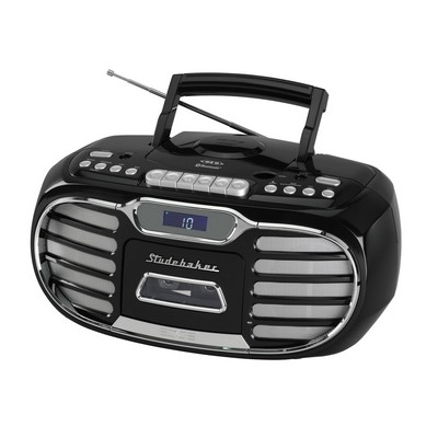 Studebaker Retro Edge Big Sound Bluetooth Black Boombox w/Cd/Cassette Player-Recorder Am/Fm Radio