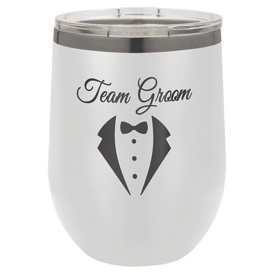 Polar Camel 12 oz. White/Ghost Black ION-Plated Stemless Wine Tumbler withLid