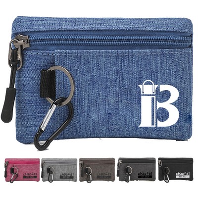 Compact Oxford Zipper Purse Pouch w/ Key Ring