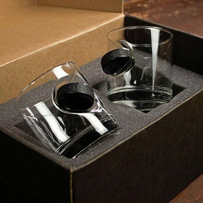 Hockey Puck Embedded Rocks Glass Gift Set