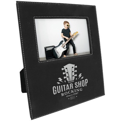 4" x 6" Black/Silver Leatherette Photo Frame with 4 1/4" x 7 7/8" Engraving Area