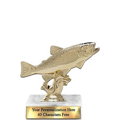 Trophy 7", 2X3 White Marble Base, Trout Gold Unique