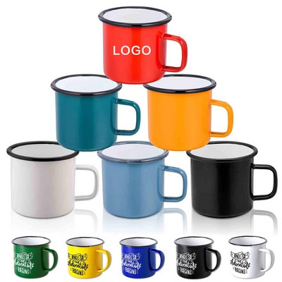 Customized 12oz Camping Reusable and unbreakable Enamel Coffee mugs Promotional Gift Water Cups