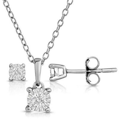 Jilco Diamond Solitaire Earrings And Necklace Set