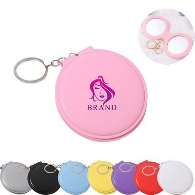 Round Leather Double Sided Makeup Mirror With Keychain